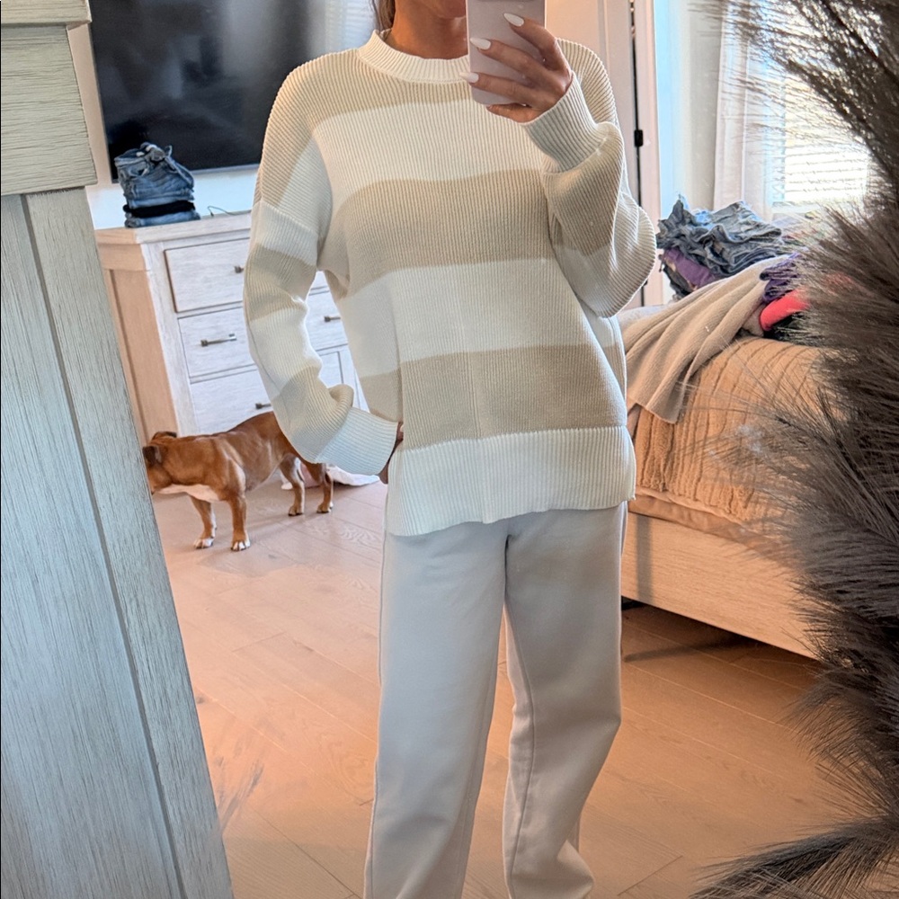 moon & madison Cream and Tan Striped Sweater